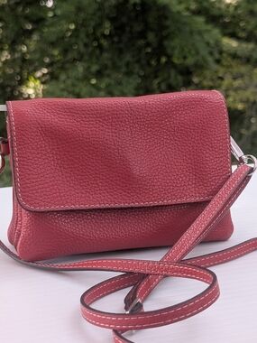 Compact Red Italian Pebbled Crossbody Shoulder Bag